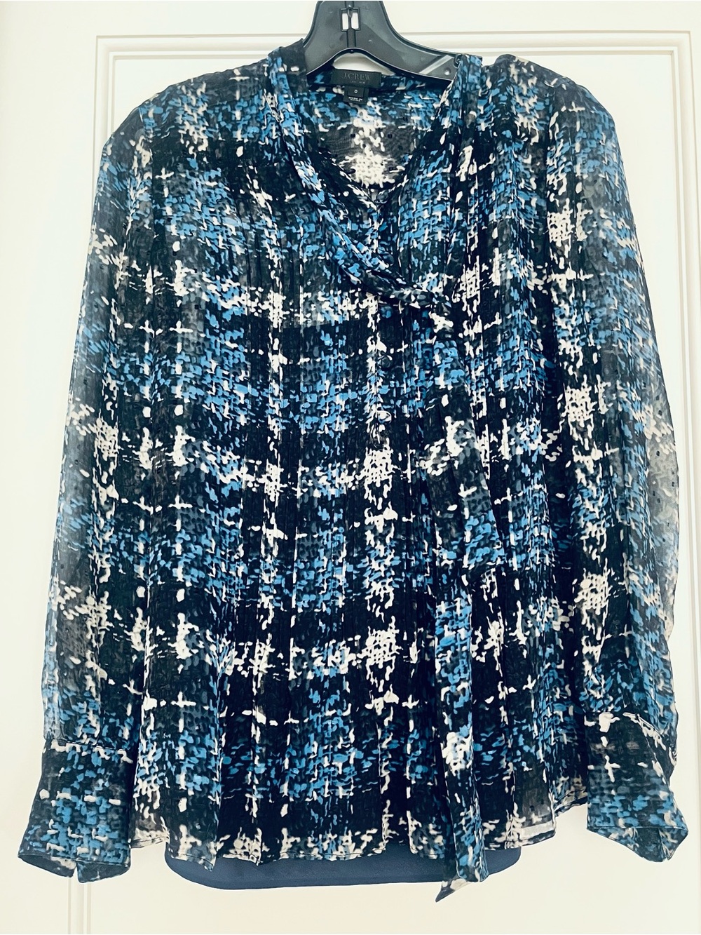 J.Crew Collection Blue Black White Sheer Printed Silk Blouse with Slip